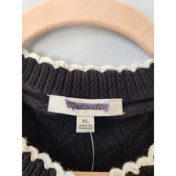 NWT Madewell Mixed-Stitch Sleeveless Sweater Classic Black/White XL - Picture 8 of 12